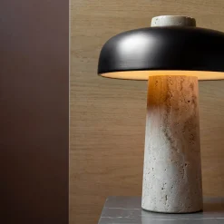 Reverse table lamp | carrara marble and glossy black