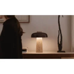 Reverse table lamp | carrara marble and glossy black