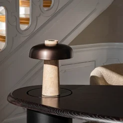 Reverse table lamp | carrara marble and glossy black