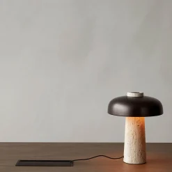 Reverse table lamp | carrara marble and glossy black