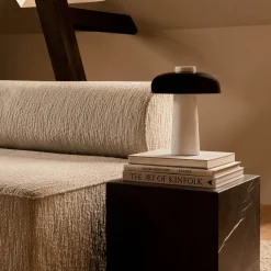 Reverse table lamp | carrara marble and glossy black