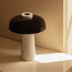 Reverse table lamp | carrara marble and glossy black