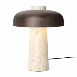 Reverse table lamp | travertine and bronzed brass