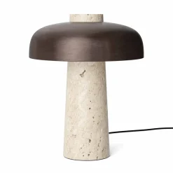 Reverse table lamp | travertine and bronzed brass