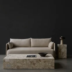 Reverse table lamp | travertine and bronzed brass
