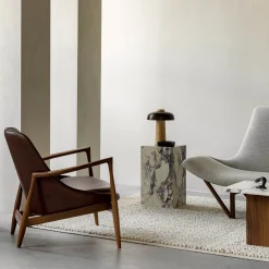 Reverse table lamp | travertine and bronzed brass