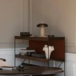 Reverse table lamp | travertine and bronzed brass