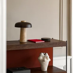 Reverse table lamp | travertine and bronzed brass