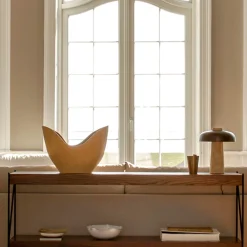 Reverse table lamp | travertine and bronzed brass