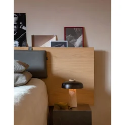 Reverse table lamp | travertine and bronzed brass