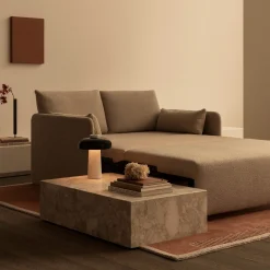 Reverse table lamp | travertine and bronzed brass