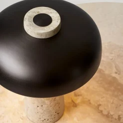 Reverse table lamp | travertine and bronzed brass