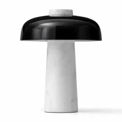 Reverse table lamp | travertine and bronzed brass